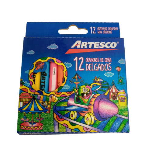 Crayones de Cera Delgados 12 unidades Artesco
