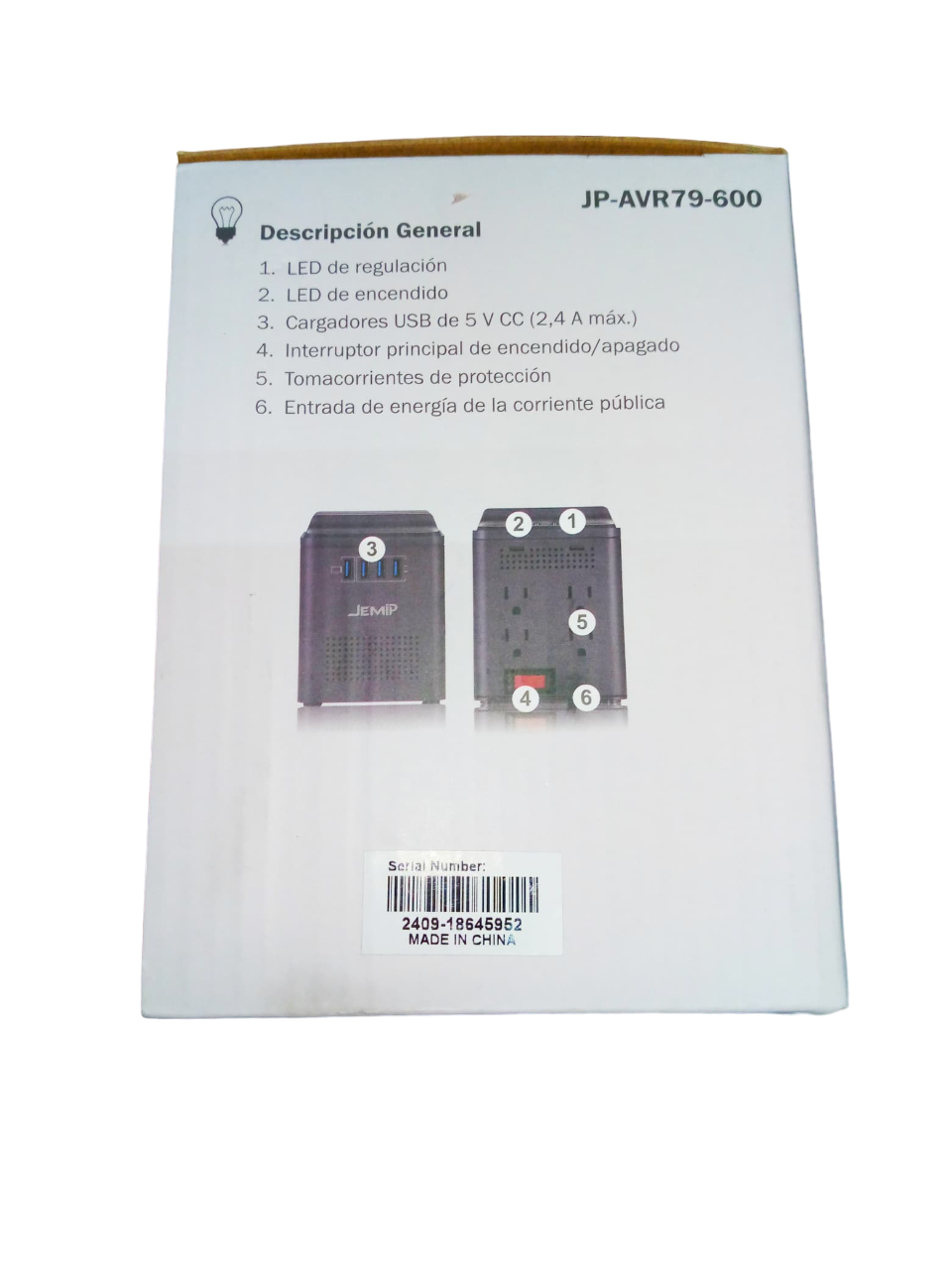 Regulador Jemip 600va 300w 4 Tomas / 4 Puertos Usb - Imagen 2