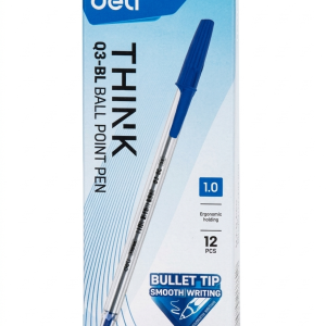 Bolígrafo Deli Think Q3 Ball Point Pen 1.0 mm Azul, 12 Unidades
